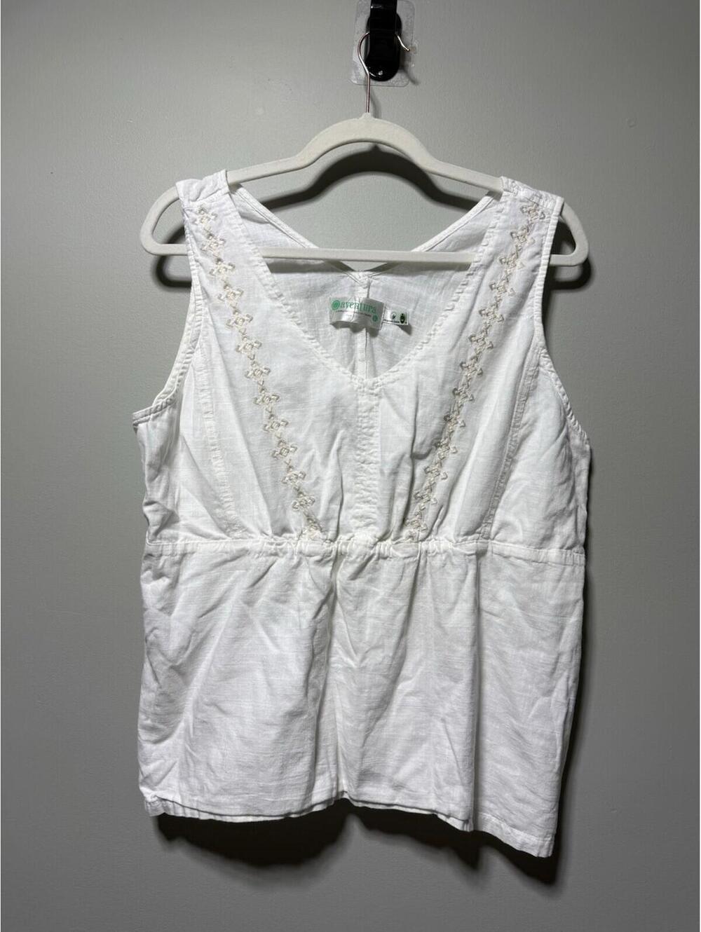 AVENTURA CLOTHING 100% Organic Cotton Boho Embroidered V-Neck Tank White L
